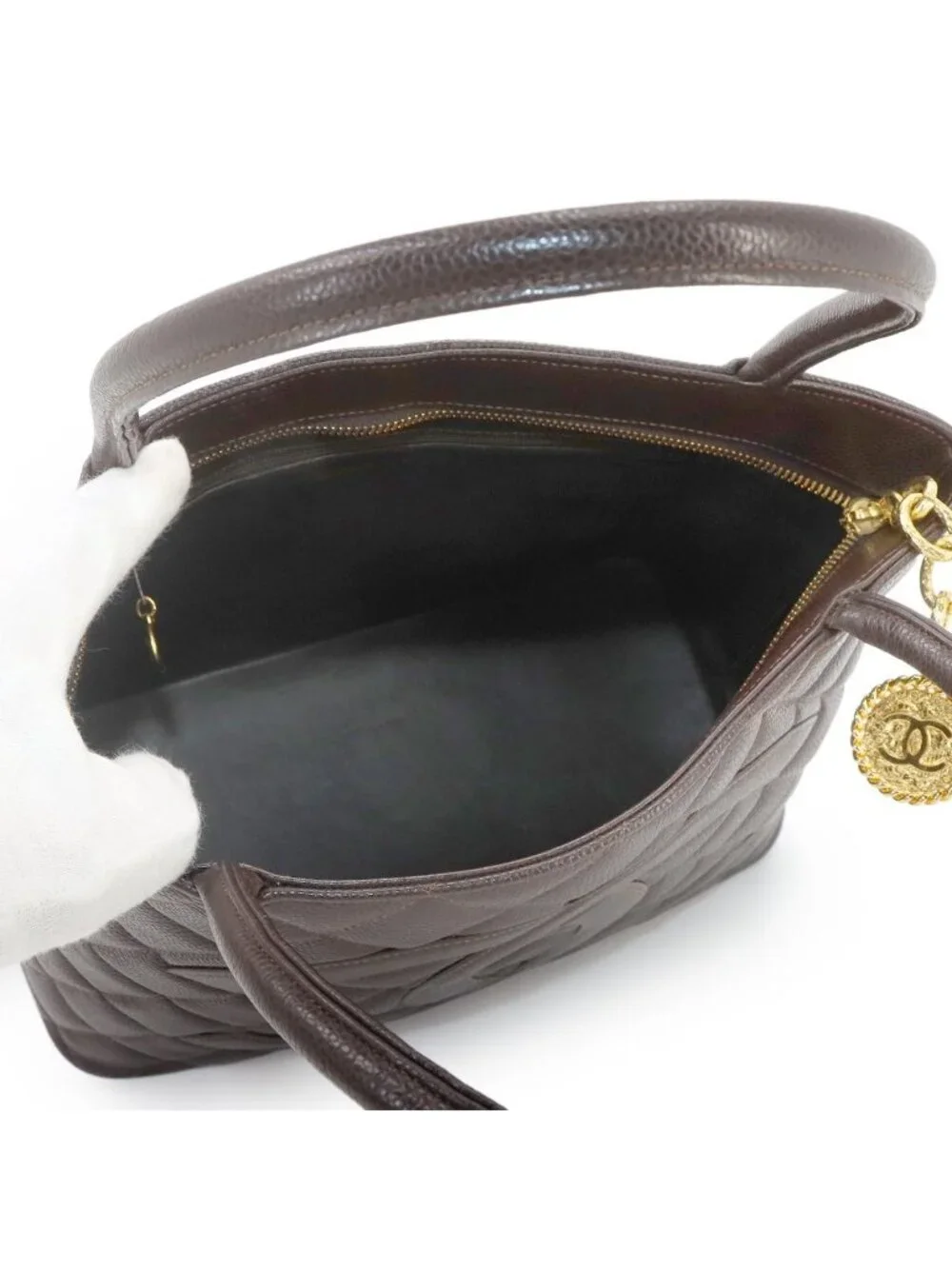 Chanel Reissue Tote Bag Caviar Leather Dark Brown Gold Vintage Medallion